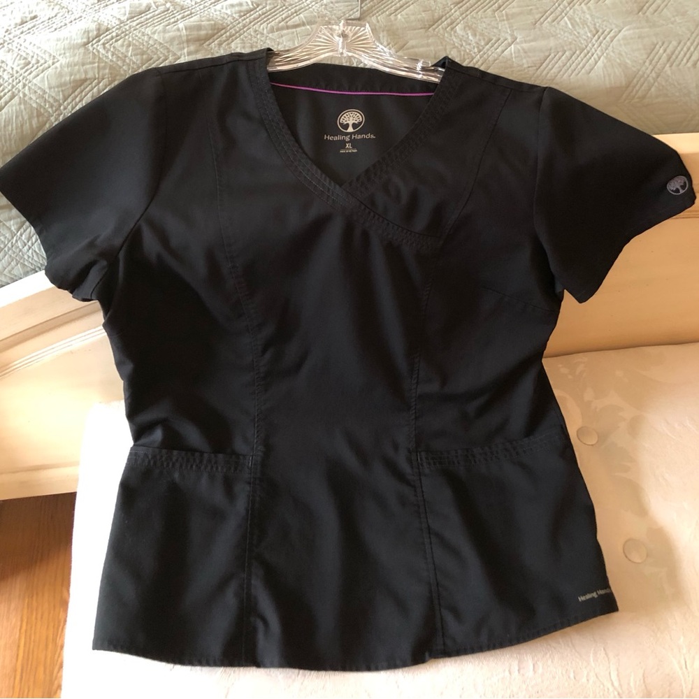 Healing Hands Woman’s Black Scrub Top